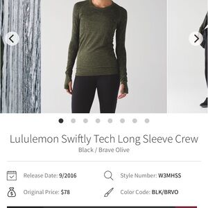 Woman’s size 4 Lululemon Green Long sleeve swiftly Tech crew